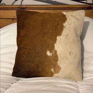 Brown and White Cowhide Pillow